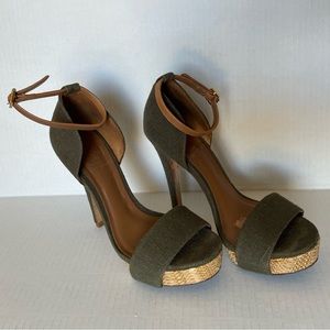 Tory Burch Green Amina Olive Canvas High Heel